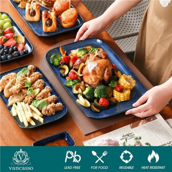 set of 3 blue rectangular serving platters trays kitchen dining party appetizer - Picture 2 of 7